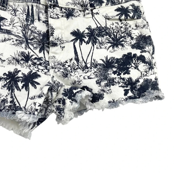 Tory Burch Frenesi Frayed Tropical Palm Tree Printed Denim Shorts Size 27 - Picture 3 of 9